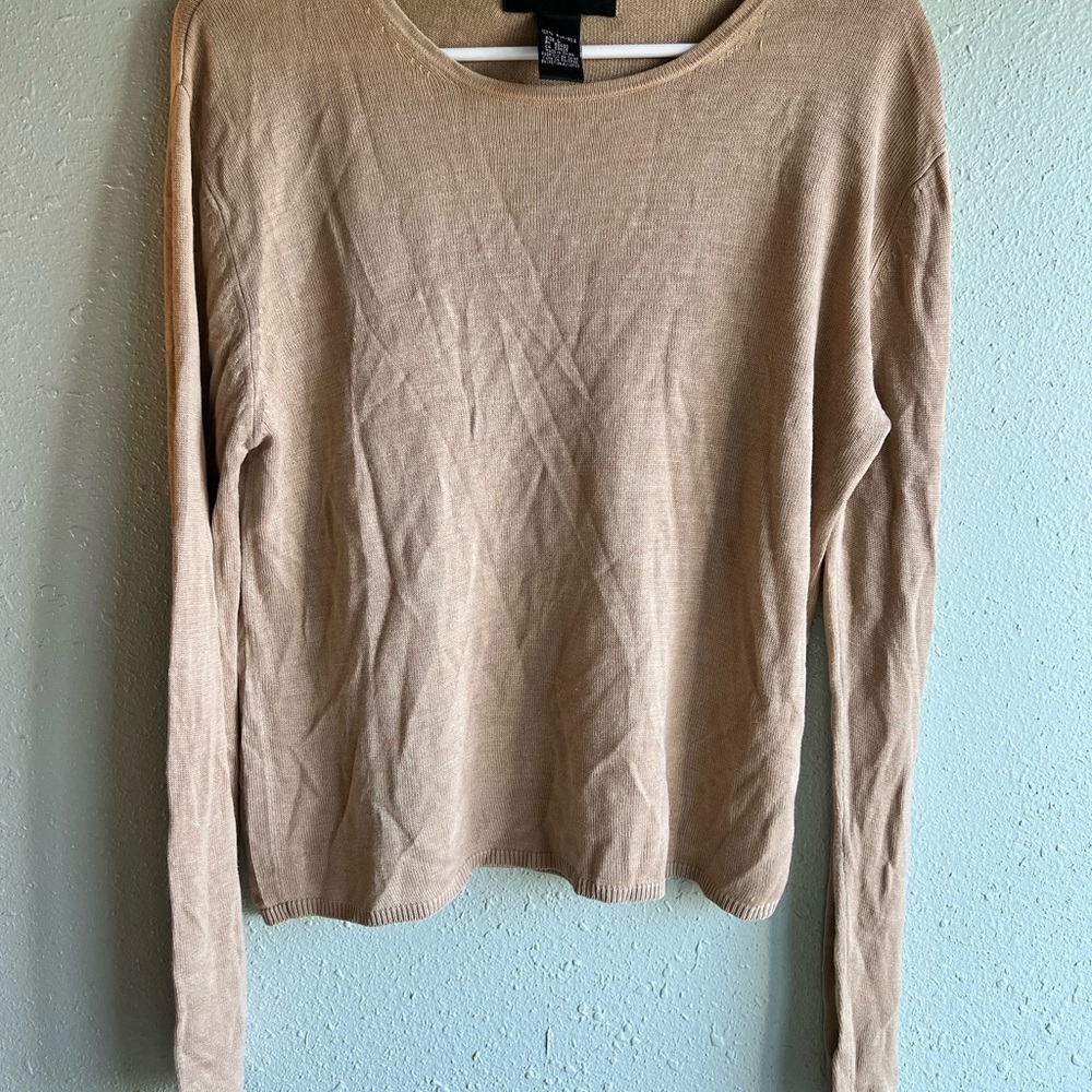 August Silk Knits Tan Long Sleeve Sweater 100% silk